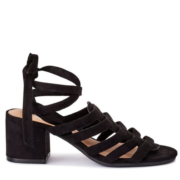 Scoop Block Heel Sandals Lace Up Faux Suede Open Toe Strappy Tie Up Gladiator 8 - Picture 4 of 16